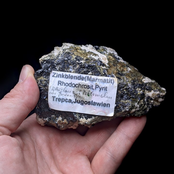 Pyrite, rhodochrosite, sphalérite, Trepca, 435 grammes