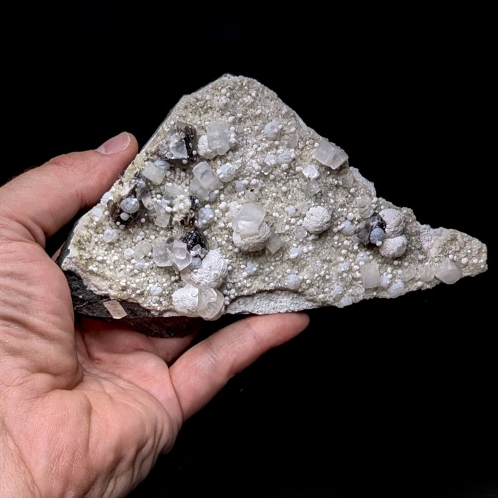 Prehnite, calcite, Pohna, India, 409 grams