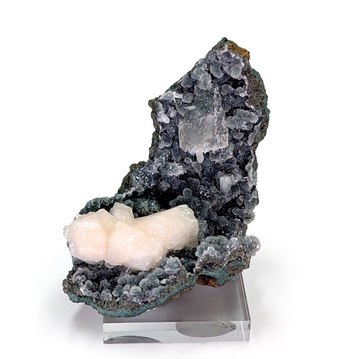 Stilbite, calcédoine, apophyllite, Jalgaon, Inde, 143 grammes