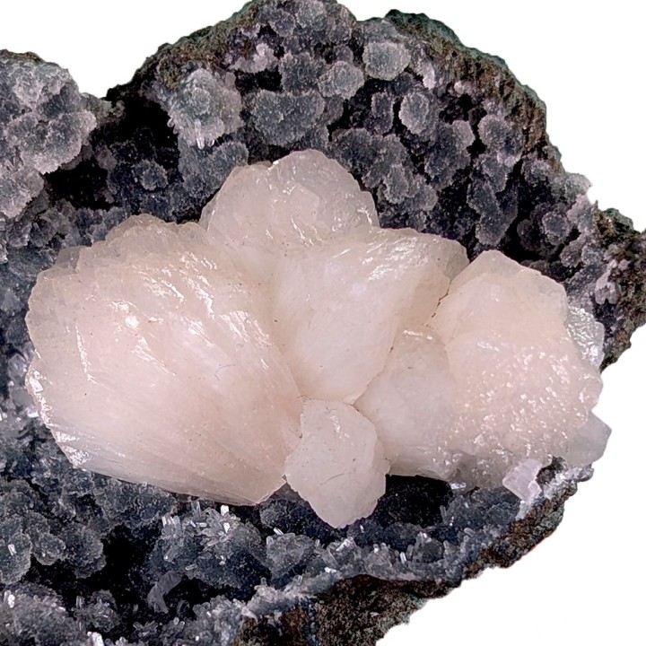 Stilbite, calcédoine, apophyllite, Jalgaon, Inde, 143 grammes