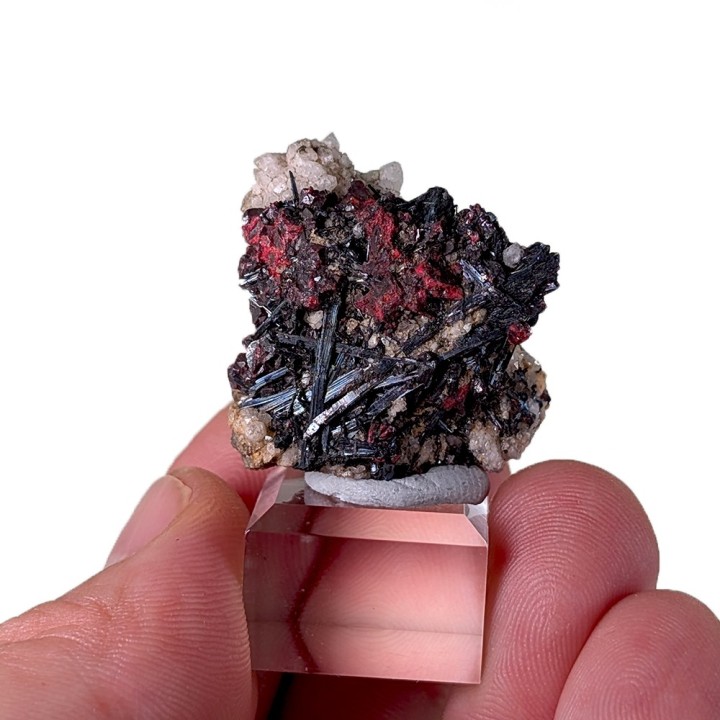 Cinnabar, stibnite, Nikitovka, Ukraine, 3.3 cm