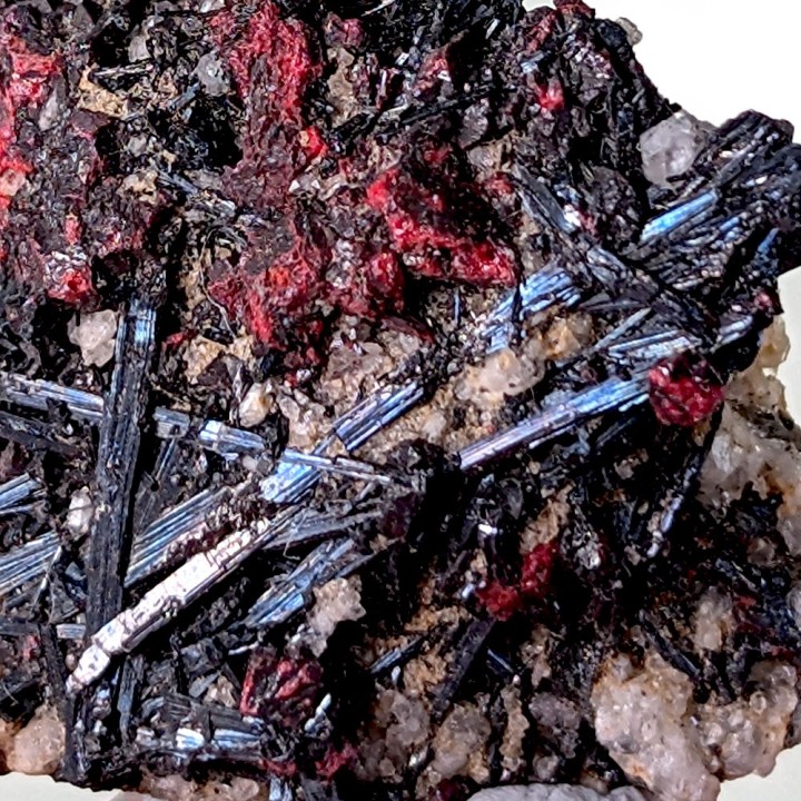 Cinnabar, stibnite, Nikitovka, Ukraine, 3.3 cm