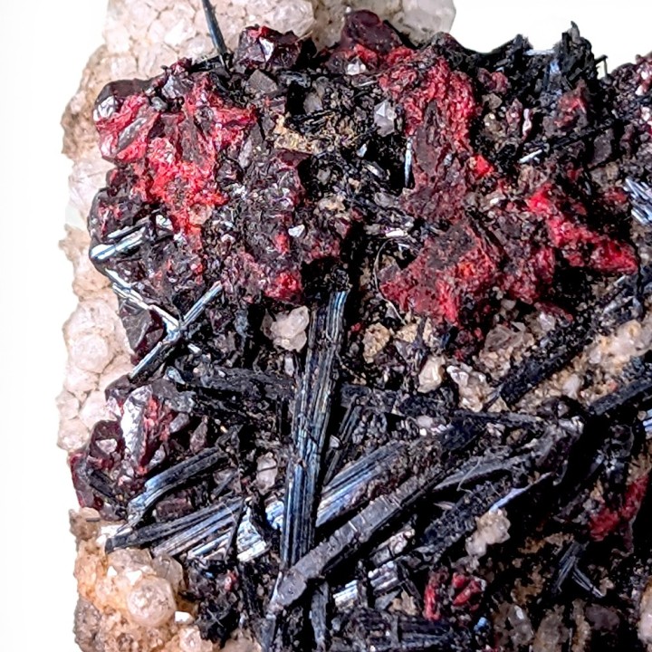 Cinnabar, stibnite, Nikitovka, Ukraine, 3.3 cm