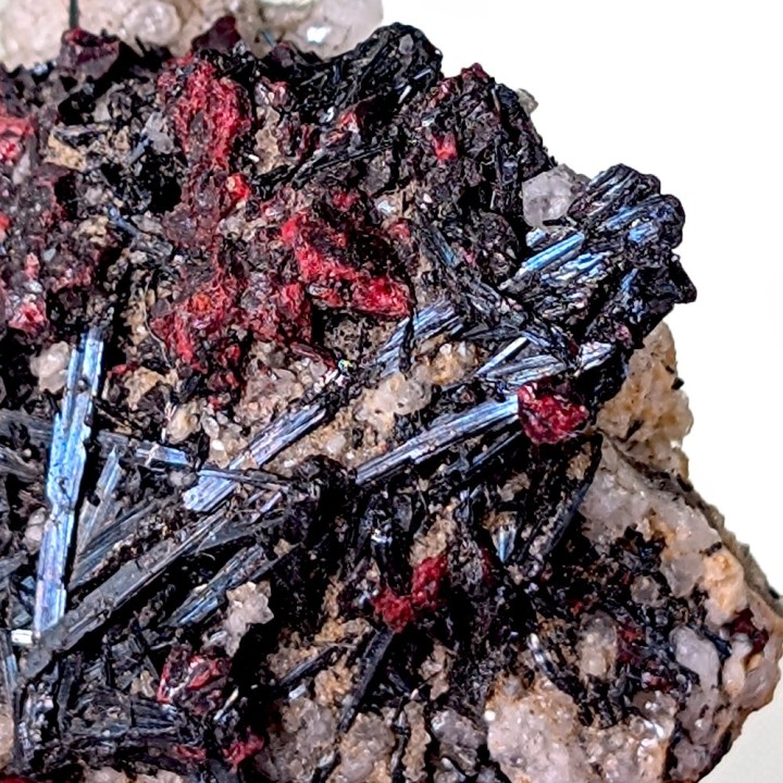 Cinnabar, stibnite, Nikitovka, Ukraine, 3.3 cm