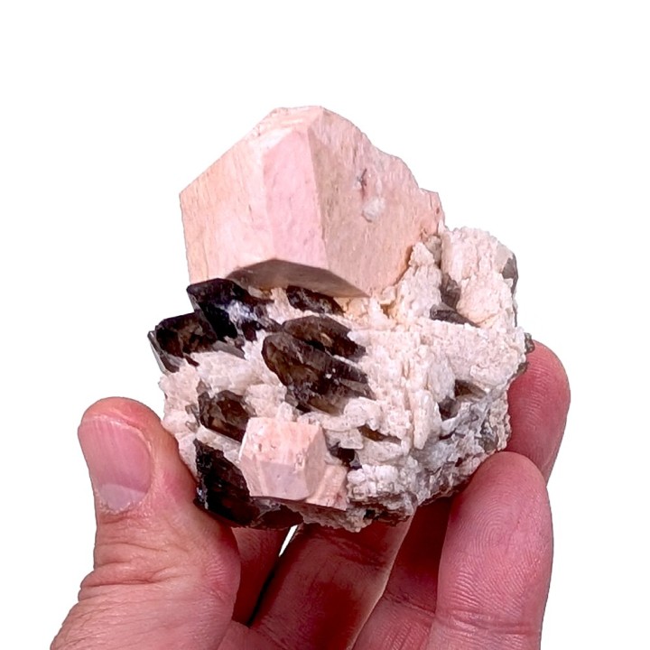Microcline, smoky quartz, albite, Cantera Massabe, Spain, 180 grams
